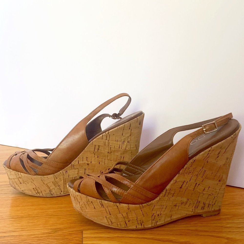 ALDO Camel Sling-back Wedge Heels